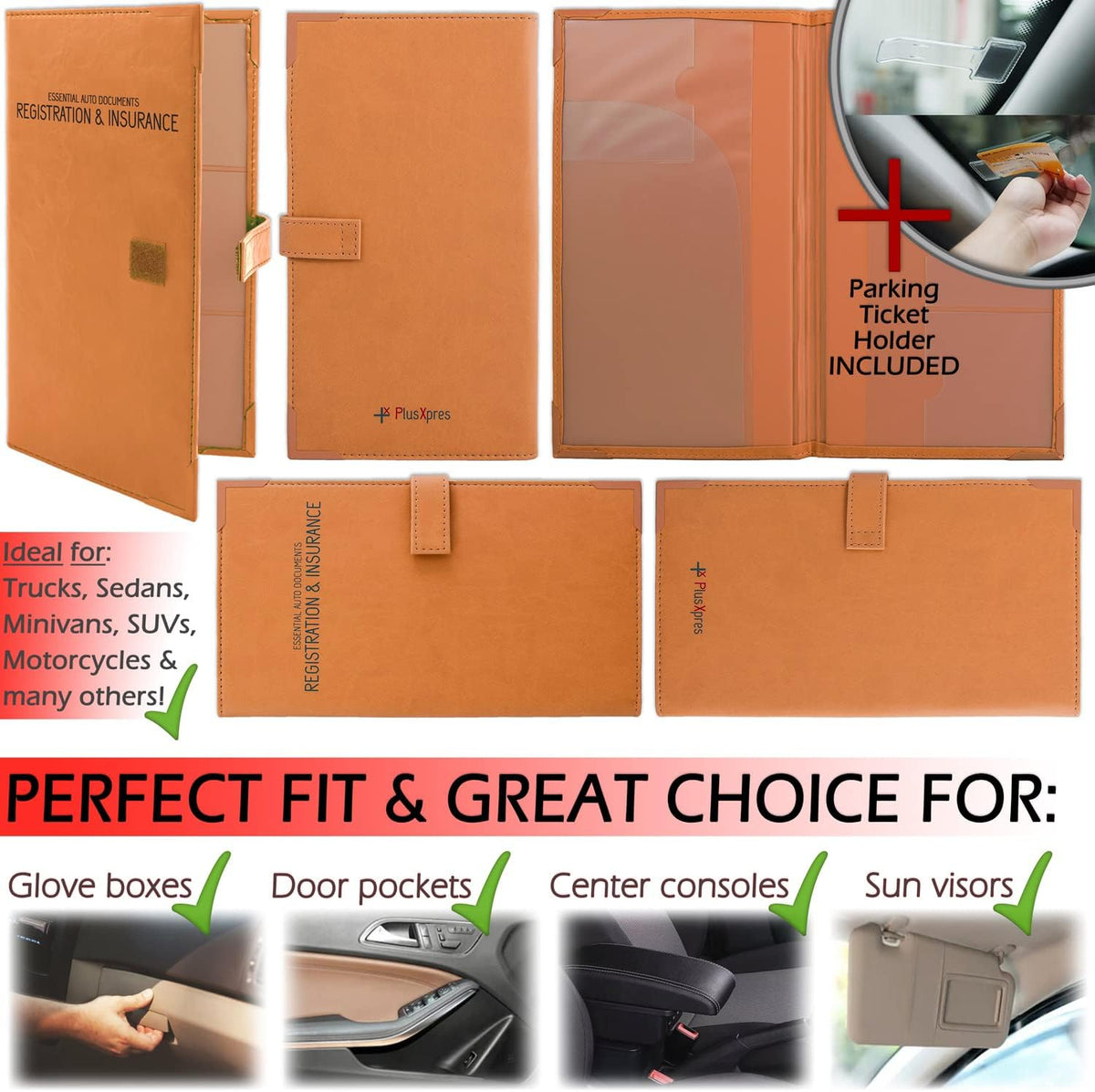 PlusXpres Registration and Insurance Card Holder - Car Organizer - Orange