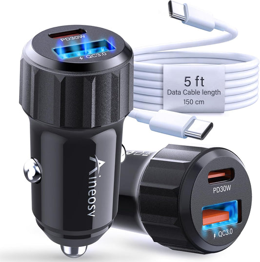 USB C Car Charger, 2-Pack 52.5W Cigarette Lighter USB Adapter