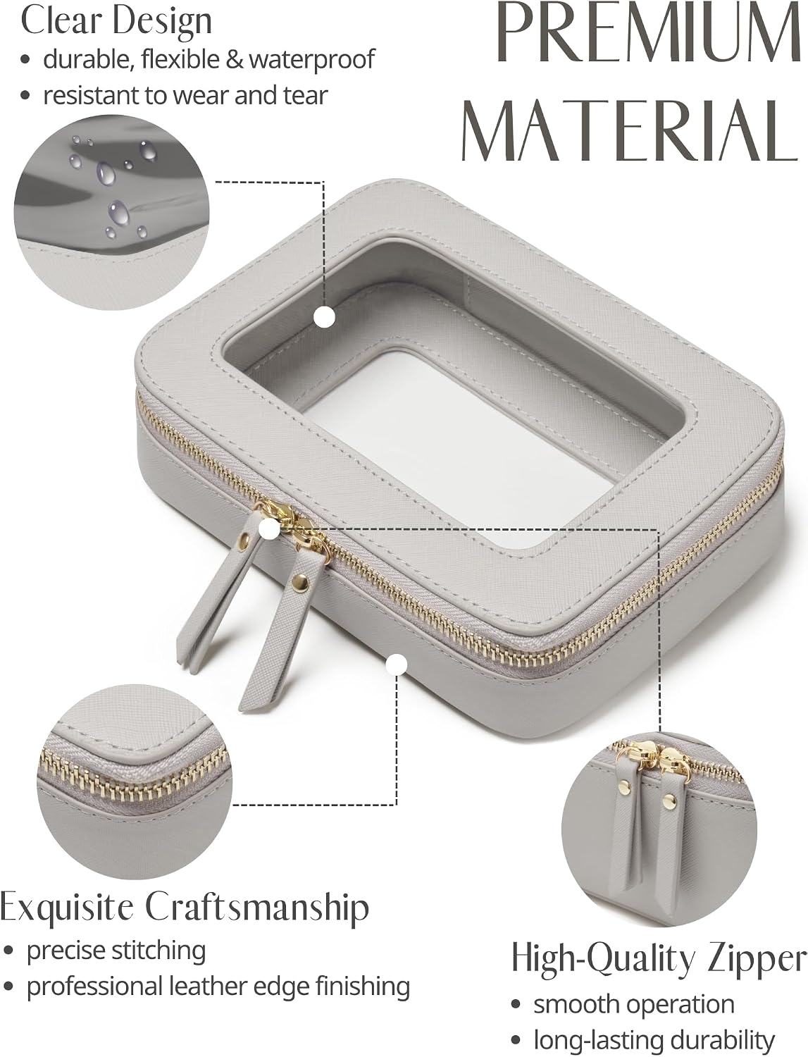 Popvibe Clear Makeup Case Toiletry Bag Travel Medium Clear Cosmetic Bag with Zipper, Make Up Bag Organizer Traveling TSA Approved Transparent Bag Car for Essentials, Mini & Medium, Beige Grey