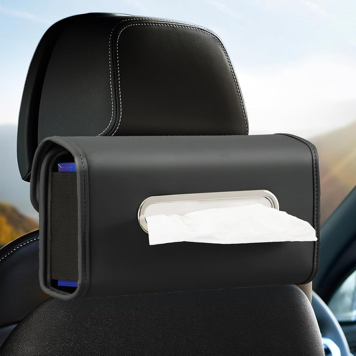 WHHMK Large Car Tissue Holder, Refill Easily Clamshell Opening, Black 1PC