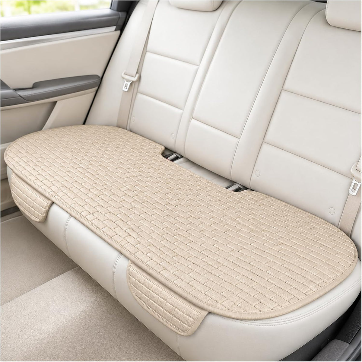 Car Back Seat Cover with Side Pockets,Breathable & All-Season Bench Seat Cover for Back Seats Protection,Anti-Slip Backs Seats Protector Car Interior Accessories for Cars,SUVs (Rear Seat/Beige)