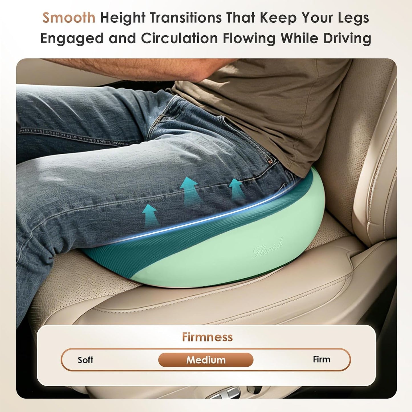 FLORICH Large Car Seat Cushion for Long Sitting, Ergonomic Memory Foam Driving Seat Cushion for Back & Sciatica Pain Relief, Non-Slip Washable Seat Cushion for Car, Driver, Office-Green