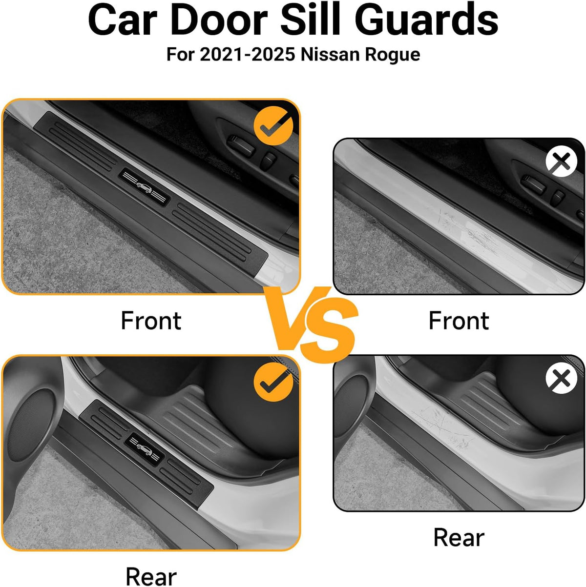 Door Sill Guards Compatible with Nissan Rogue 2021-2025 2026 Accessories ABS Material Door Sill Protector Plate Decoration Front and Rear Door Pedal Kick Protection