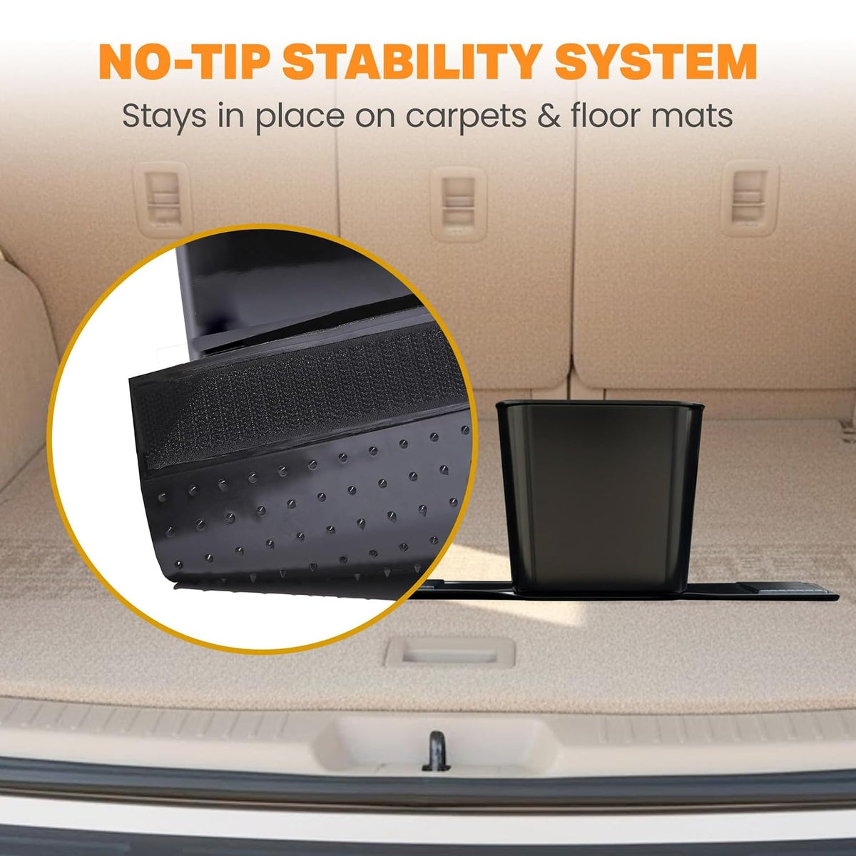 Car Trash Can with Stability Wings – Leakproof Portable Garbage Bin for Fabric & Rubber Mats – Compact Durable Plastic Auto Organizer for Cars, SUVs, Trucks (Black with Flap, Small)