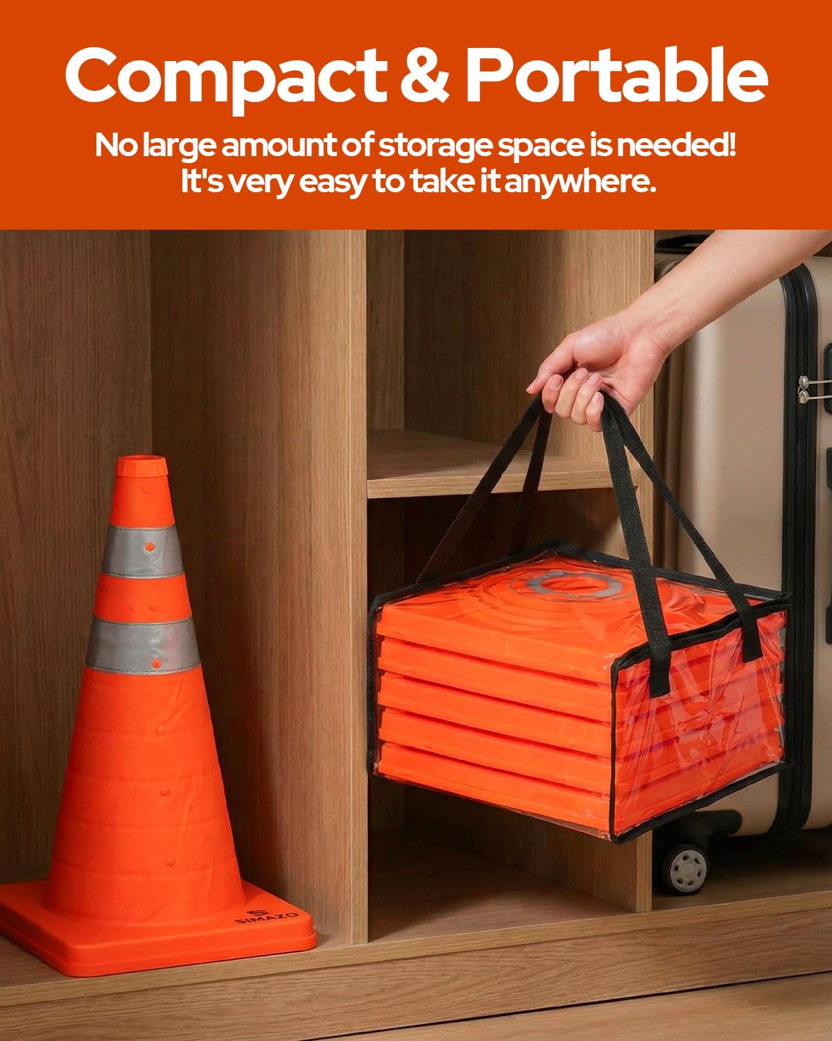 4 Pack 18In Collapsible Traffic Safety Cones with Reflective Collar