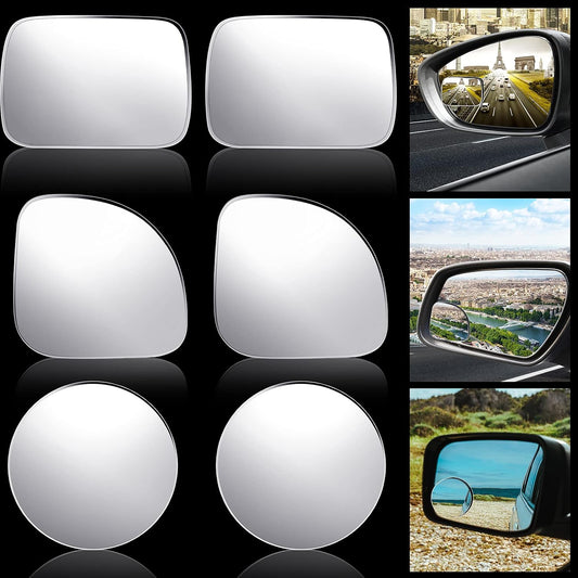 Frienda 6 Pcs Blind Spot Mirror 360° Adjustable High Definition Glass Frameless Convex Side Mirror Blindspot Wide Angle Rear View Mirrors for Suvs Trucks Car Accessories(Fan, Round, Rectangle Shape)