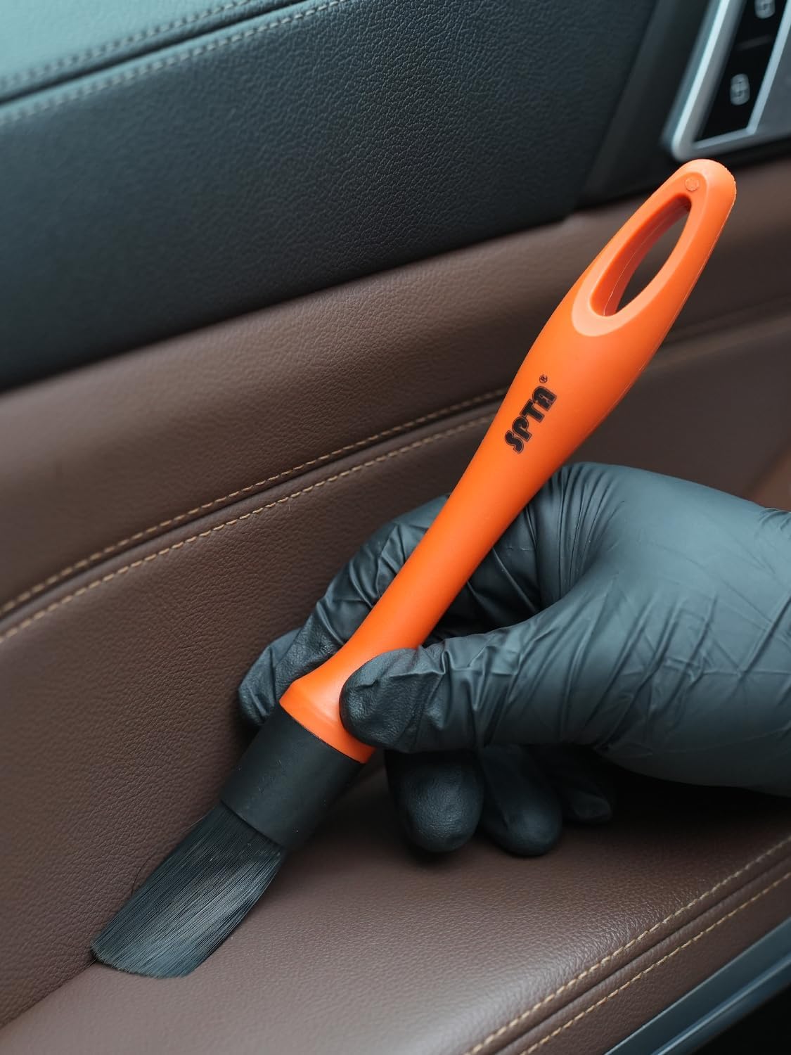 SPTA Car Detailing Brush Set, 5 Pack Soft Mixed Hair Auto Detail Brush Kit No Scratch for Automotive Elegant Surface Interior Exterior Dashboard Emblems Panels Engine Bay Wheels Air Vent Seat Leather