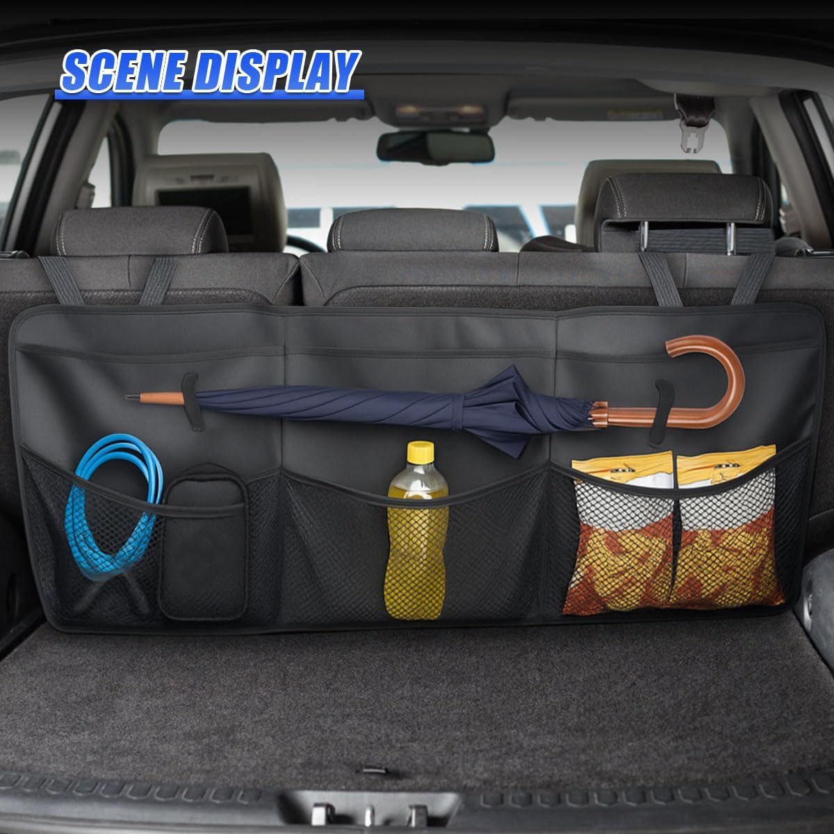 Car Trunk Organizer, Waterproof Backseat Hanging Storage Bag, Black