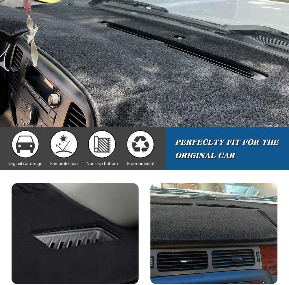 Black Dashboard Dash Board Cover Mat Carpet Compatible with 2007-2013 Chevrolet Silverado GMC Sierra