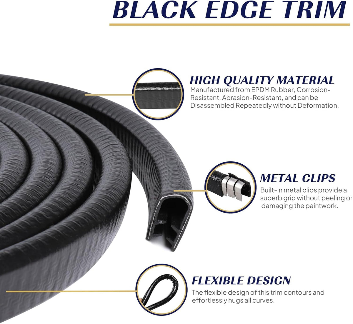 Edge Trim Black U-Channel Rubber Trim Edge with Steel 1/2" X 3/8" - Fit Gap 3/64" to1/4 Car Door Edge Sealing Strip PVC Weather Stripping with Metal, Metal Edge Protector, 28FT