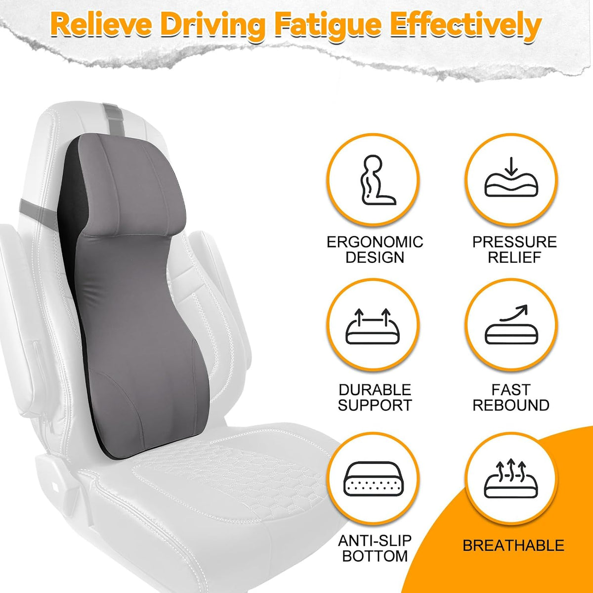 2-in-1 Car Lumbar Support with Headrest Pillow for Semi Truck Motorhome, Gray