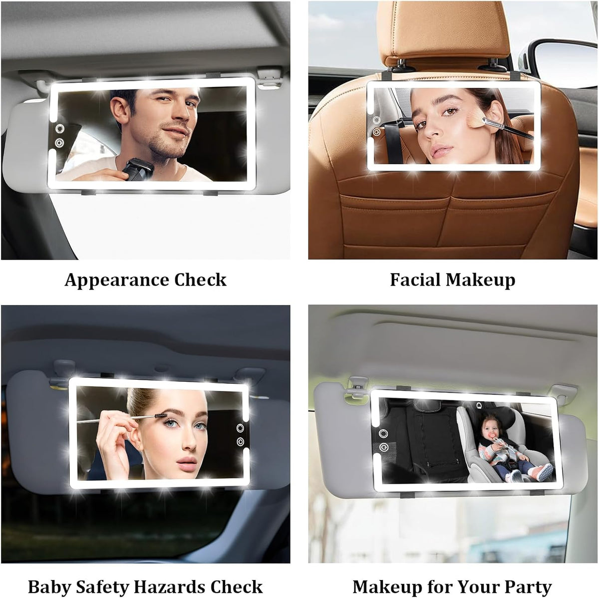 Car Sun Vanity Mirror with Lights, 3-Color Dimmable Light Mirror for Cars