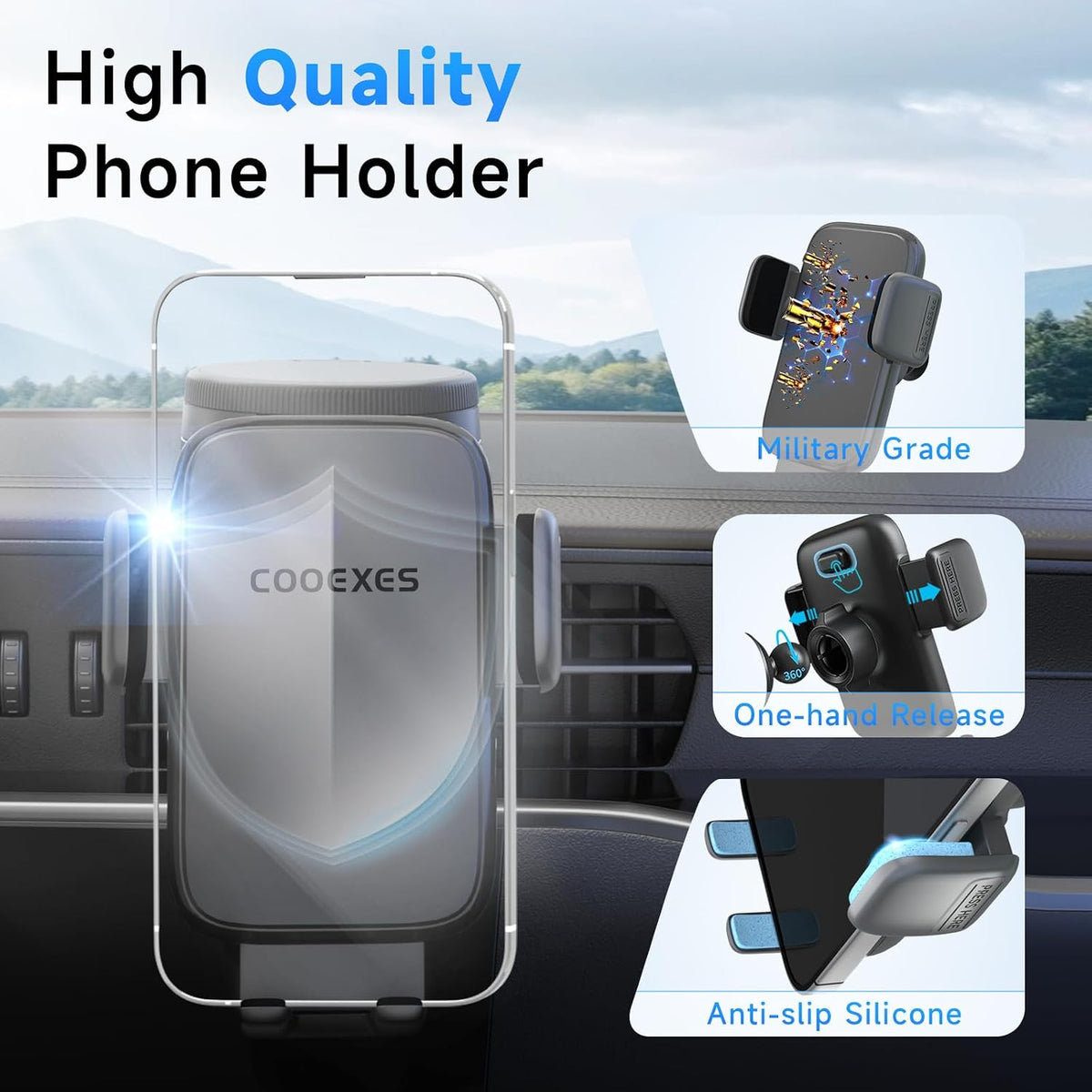 Car Phone Holder, 360°Rotation Vacuum Suction Cup Phone Mount - 108LBS Nano Gel for Car, Bendable Arm & One-Hand Release, Truck Phone Holder for iPhone 17 Pro Max Samsung Android