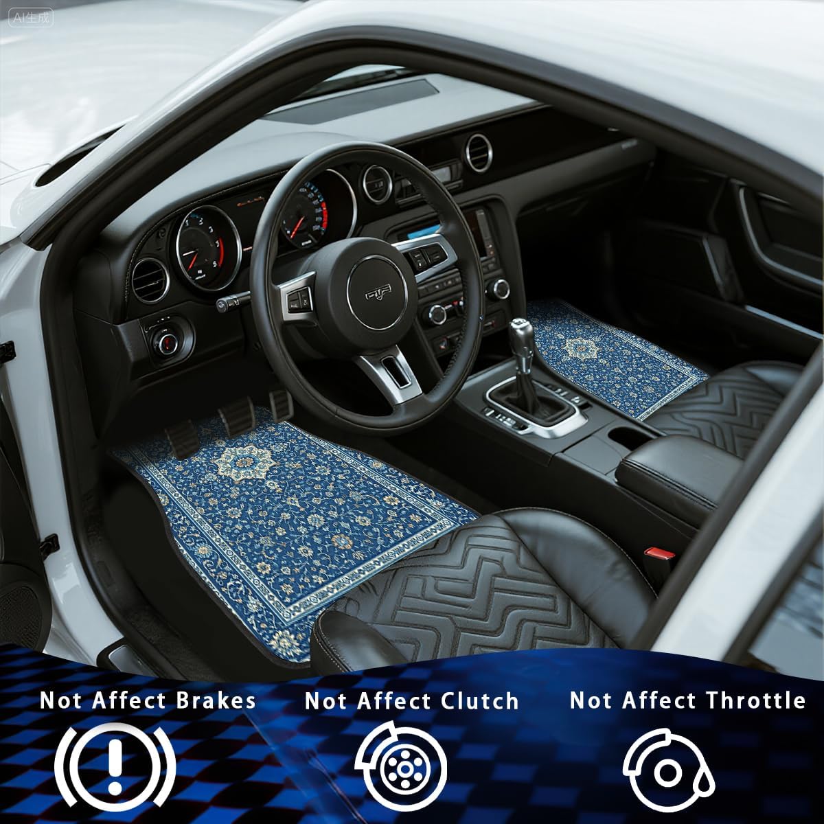 Carpet Car Floor Mats Blue Floral Rug Carpet Front Rear Carpets Mat Decorative Car Floor Carpets Non-Slip Auto Car Accessories Universal Fit for Car SUV Truck Van