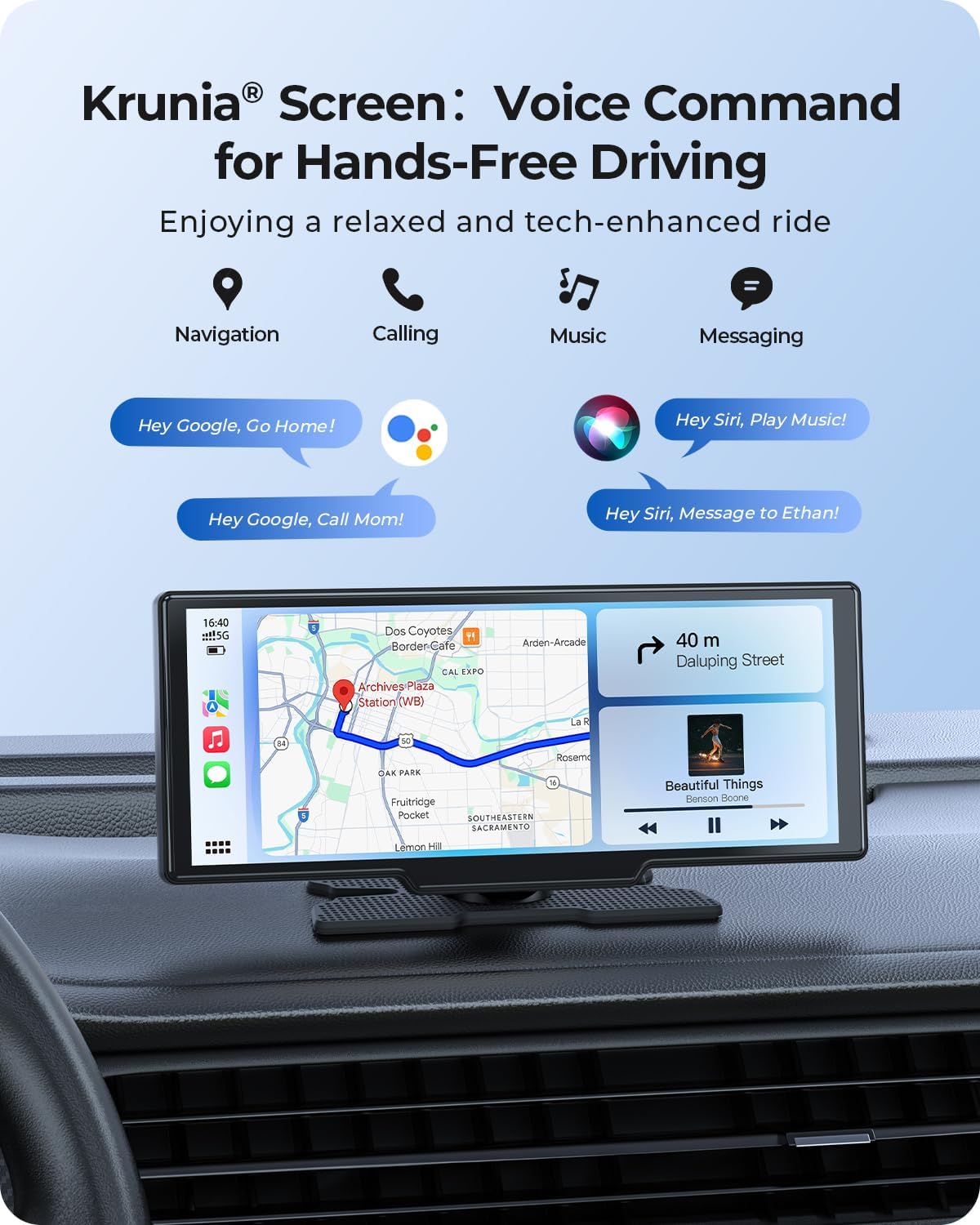 9.26" Wireless Carplay Screen for Car with 4K Dash Cam & HD Backup Camera