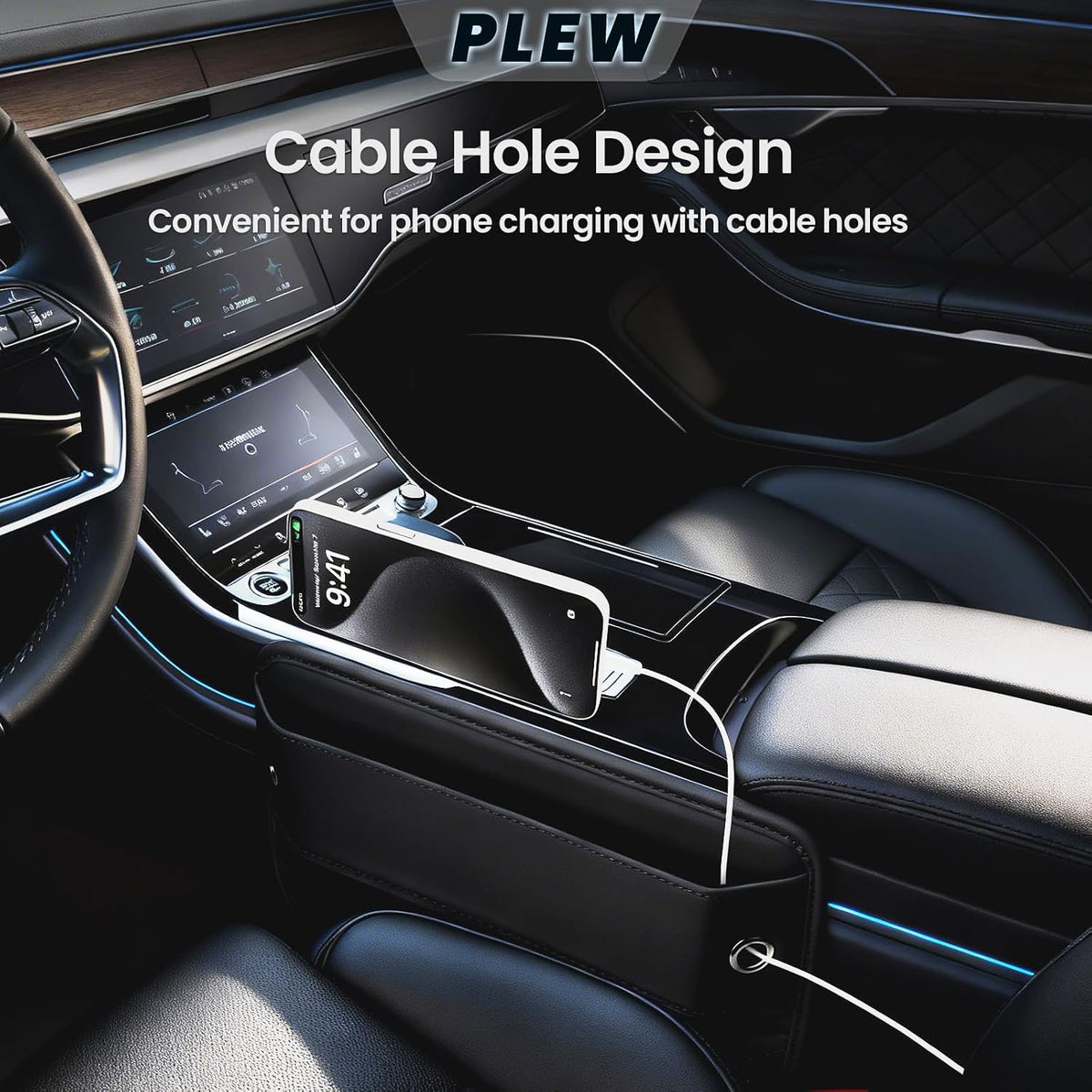 2-Pack Car Seat Gap Filler Organizer - Upgraded Anti-Slip Strap Design - Premium Leather Side Console Pocket - Prevent Phone Falling - (0.2”-1.2" Gaps),Clever Gifts for SUV, Truck & Sedan, Black