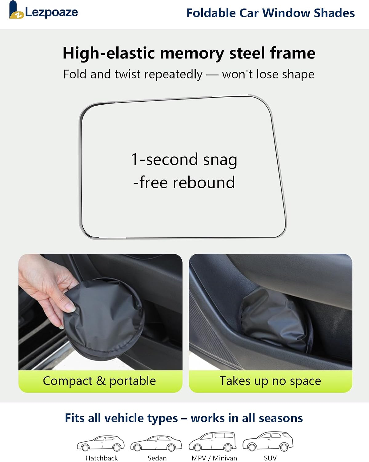 Foldable Car Window Shades - 2 Pack for Driver & Passenger Side | Blackout Static Cling | Blocks UVA/UVB & Glare | Easy On/Off | for Daily Driving & Travel