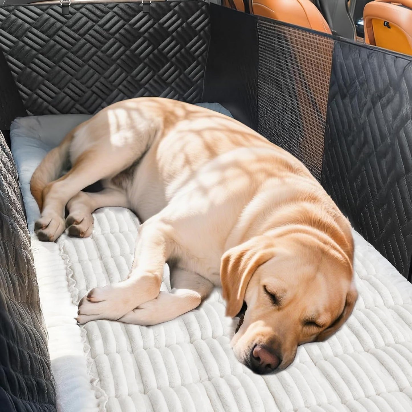 Dog Car Seat Cover for Back Seat, Plaid Backseat Pet Bed Mat, Non-Slip Travel Dog Bed for Backseat Extenders, 24.8" x 54", White