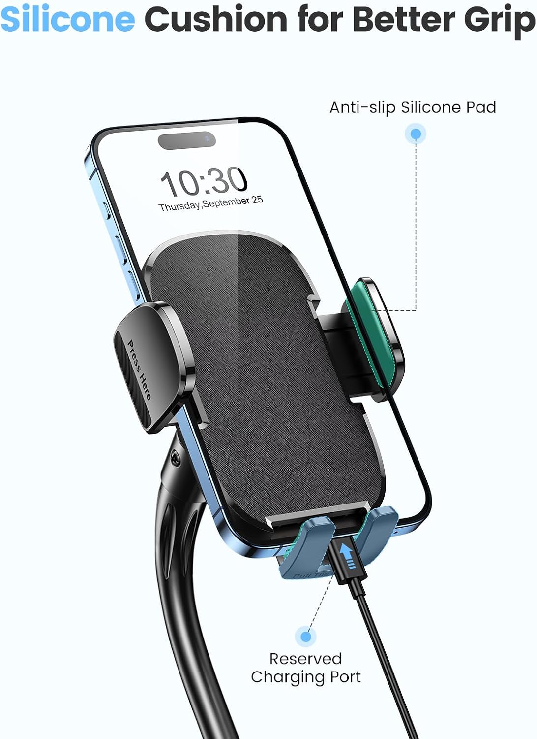 Car Phone Holder, Dual 360° Rotate Gooseneck Cup Holder Phone Mount for Car, Flexible Cell Phone Holder Car Compatible with iPhone 16 Pro Max/15/14/13/12/11, S25/S24/S23/S22, 4”-7” Phone