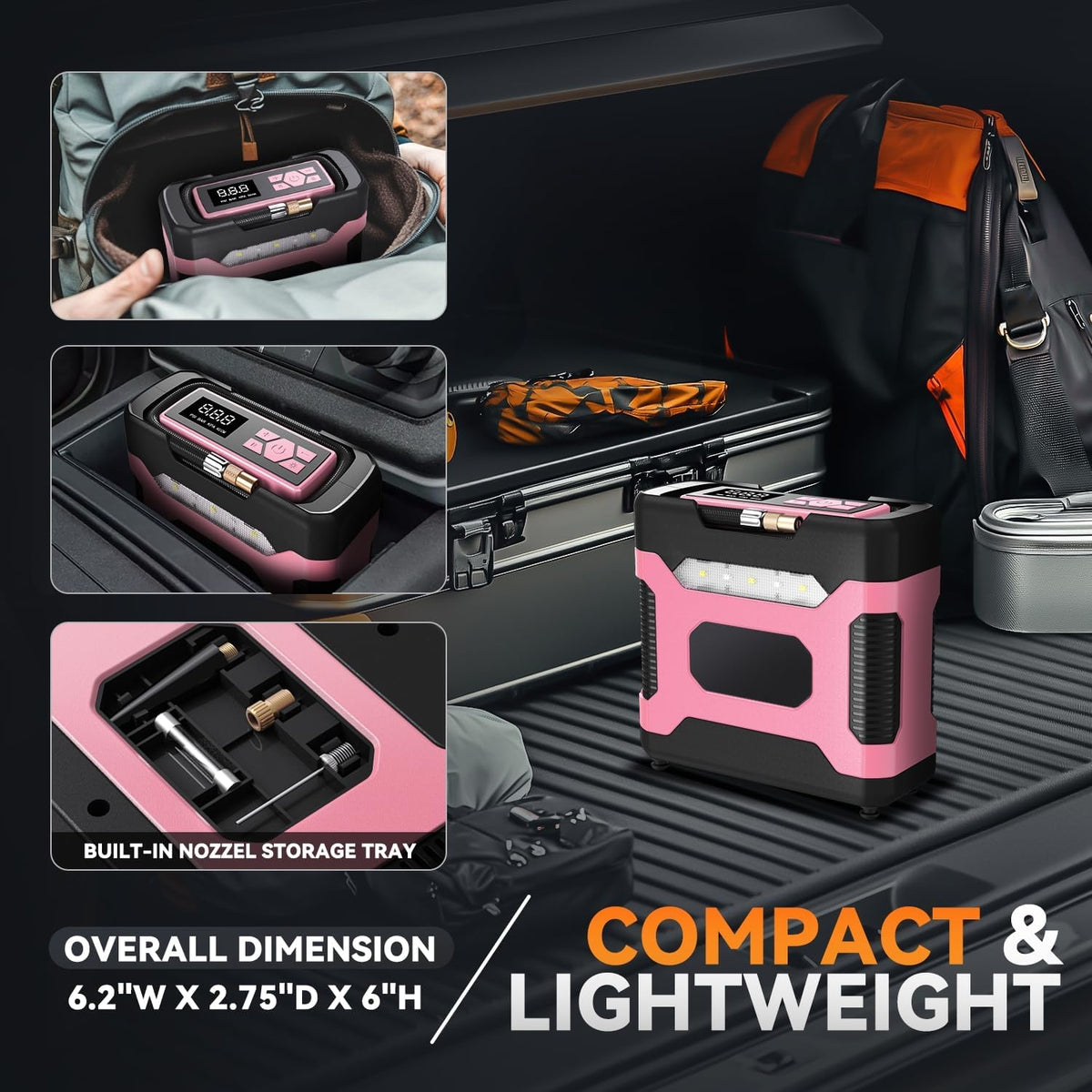 Auto Dynasty 12V Digital Tire Inflator, 150 PSI Air Pump with LED, Pink