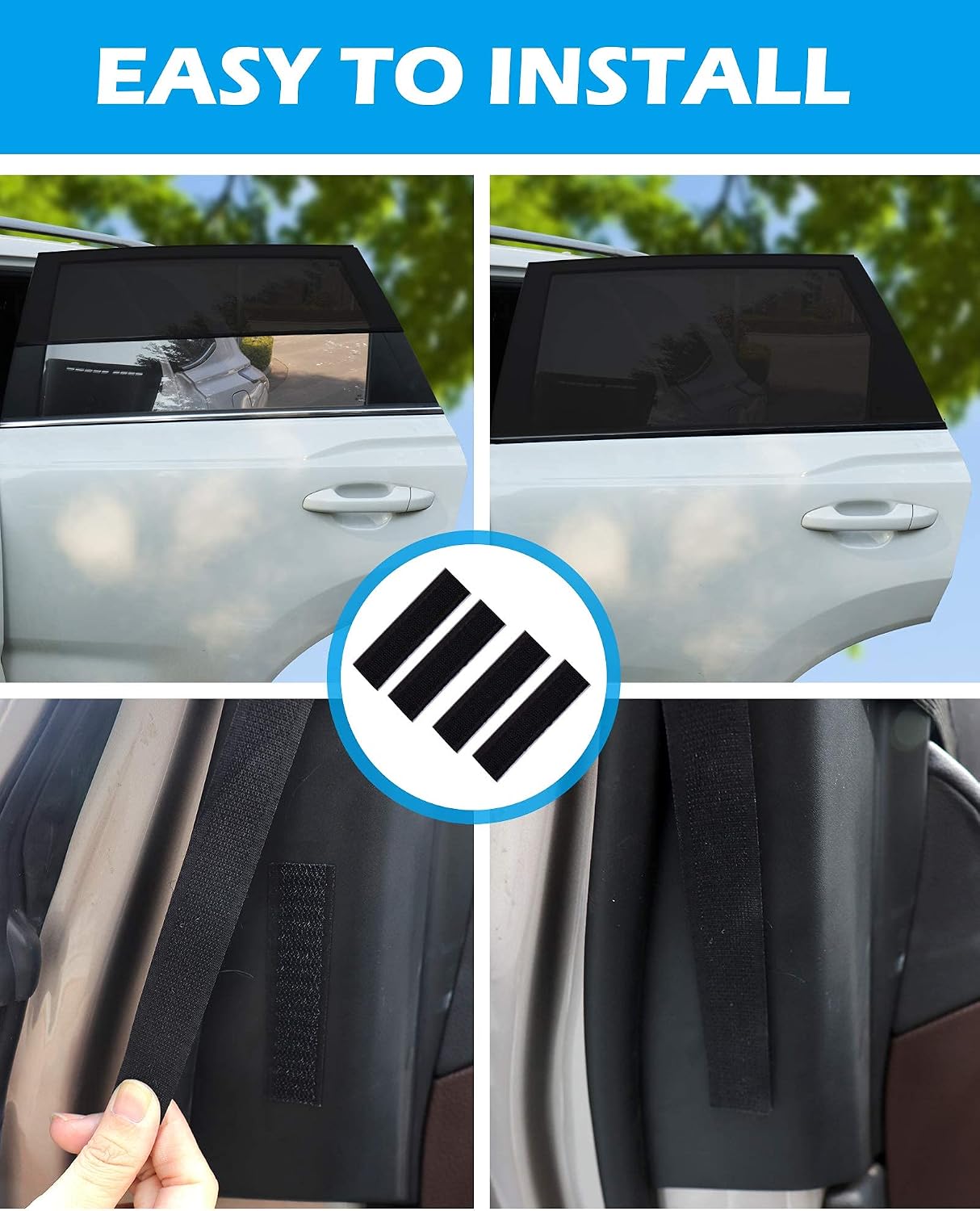 Tevlaphee Car Window Shades, 2 Pack Car Sunshade for Kids Breathable Universal Sun Visor Car Net for Baby with Certified UV for Side Window, Spandex Mesh Material Protect Privacy for Family (L)