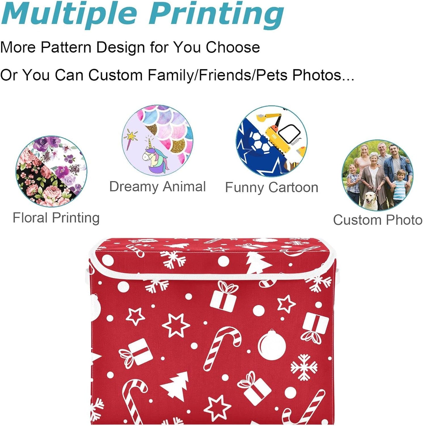 CaTaKu Large Fabric Storage Bins With Lids, Red Christmas Tree Storage Boxes With Handles for Organizing Clothes, Collapsible Storage Cube Bins Baskets for Shelves