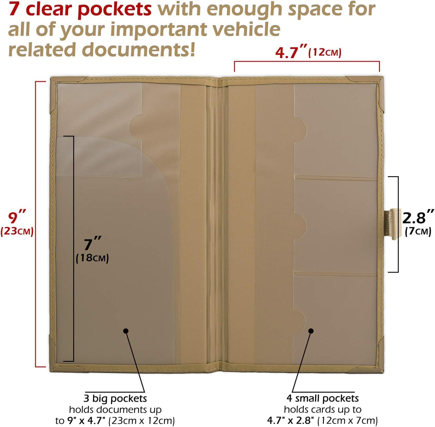PlusXpres Registration and Insurance Card Holder - Car Organizer - Beige | Vehicle Glove Box Document Organizer, Auto Essential Paperwork Holder for Contact Information Cards, Interior Car Accessories