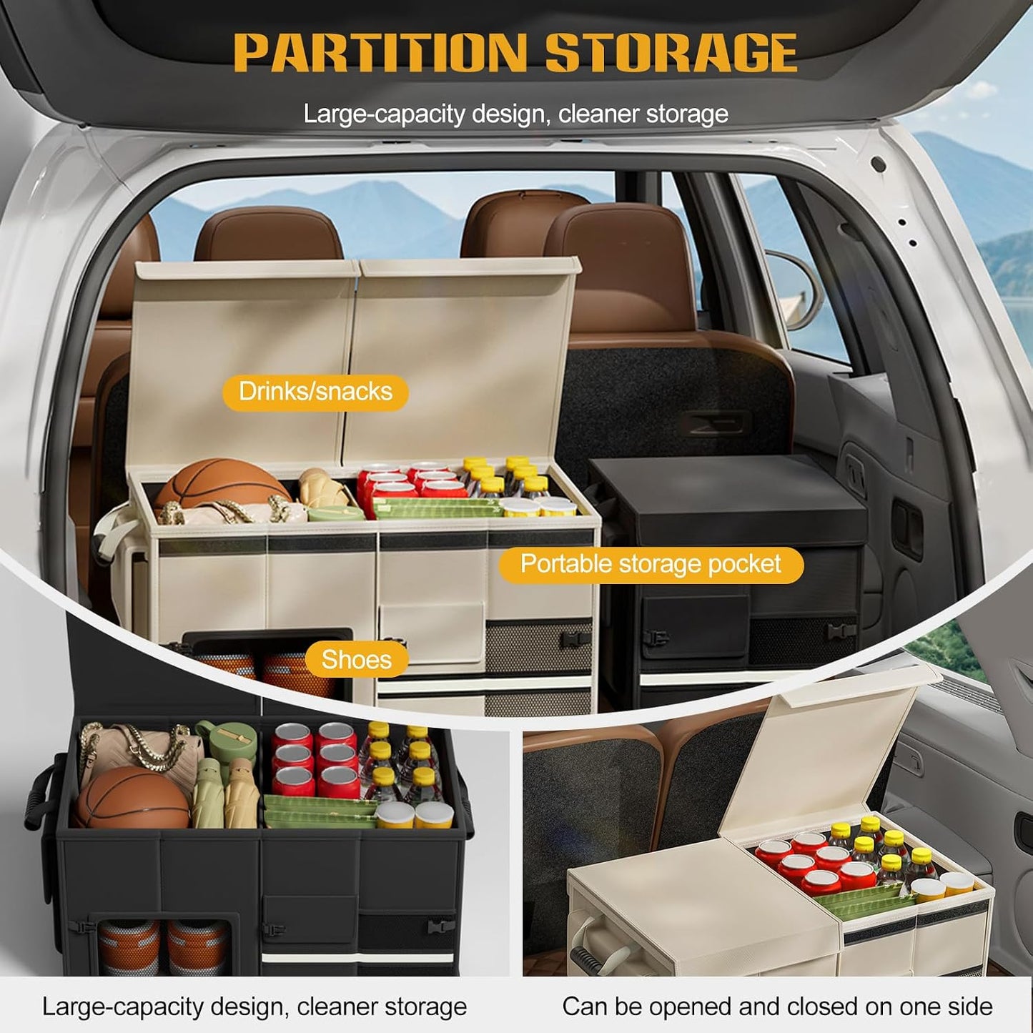 Ergocar Car Trunk Storage Organizer Oxford Cloth Car Interior Accessories Folding Multi-Compartment Suitable For Suv/Truck/Automotive
