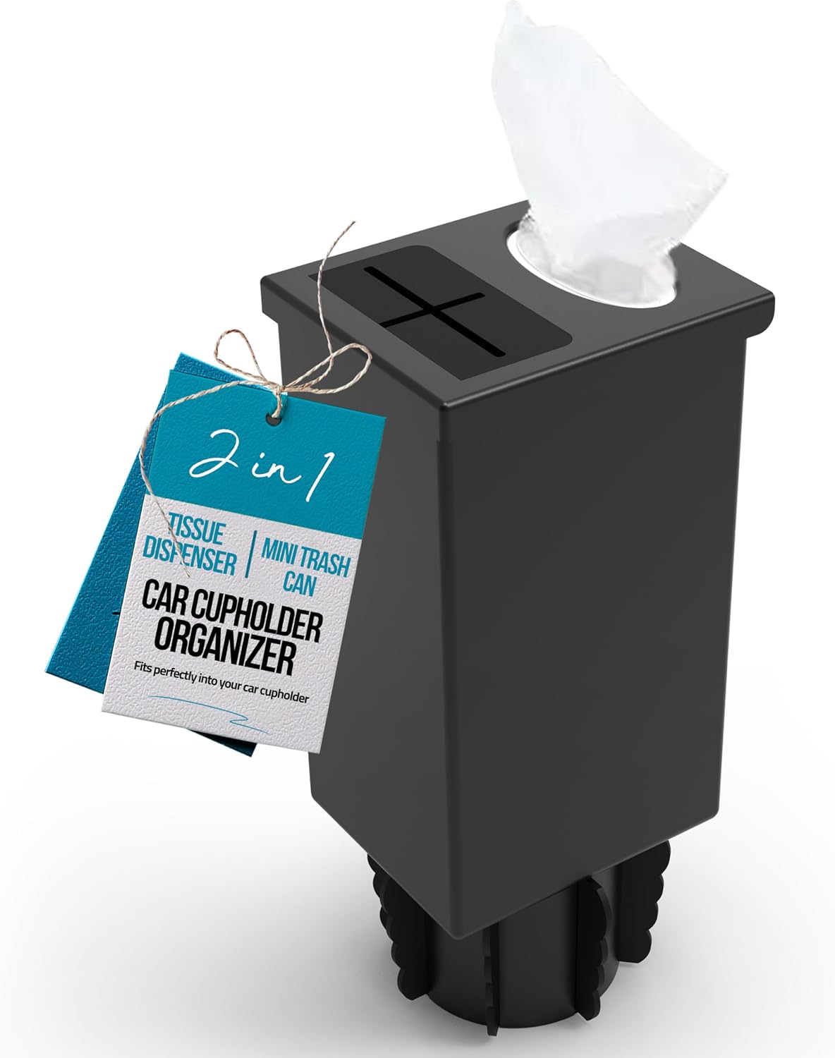 Superior Essentials 2 in 1 Car Tissue Box Holder and Mini Trash Can - Elegant Black