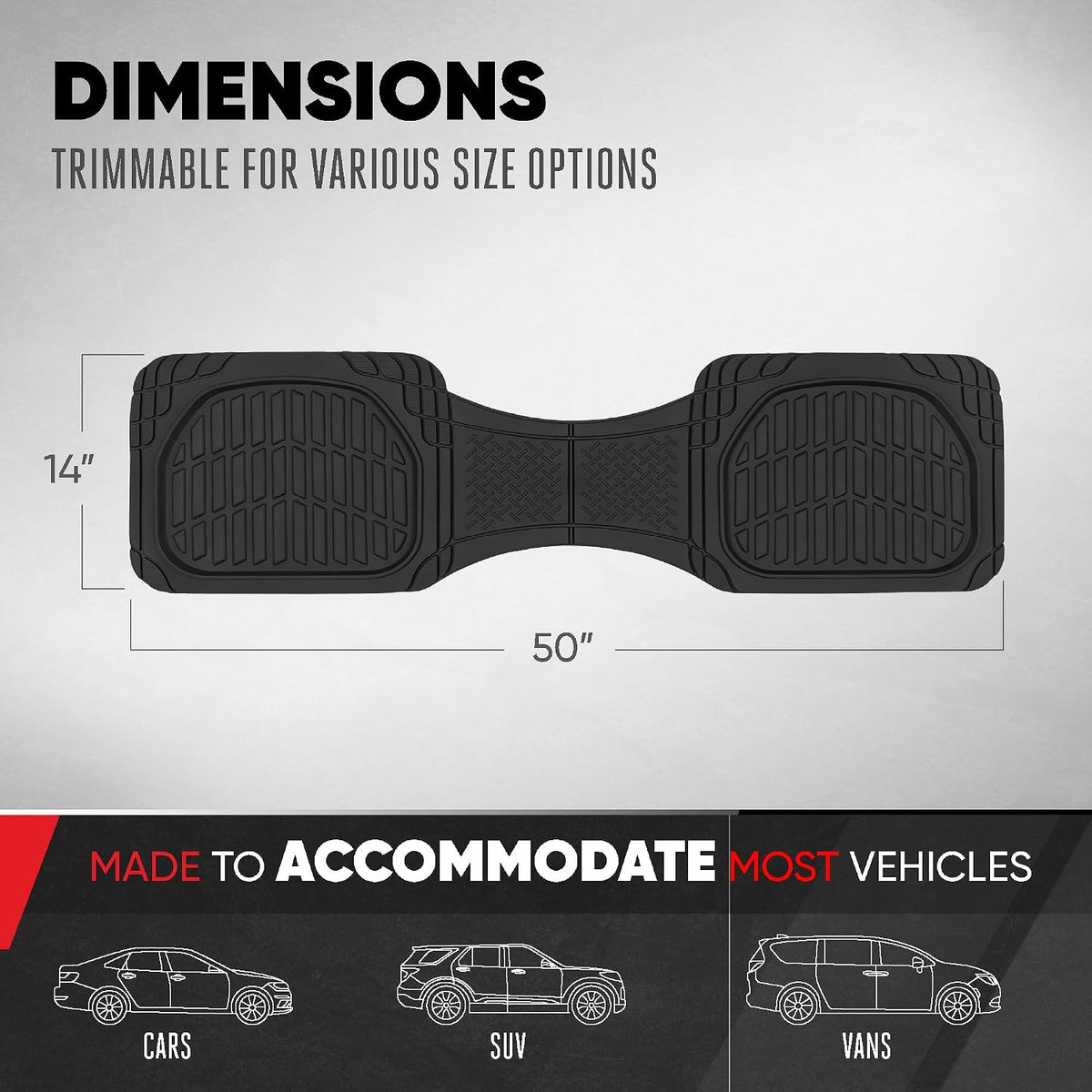 Motor Trend Premium FlexTough Deep Dish Rear Rubber Floor Mat Liners, Heavy Duty All-Weather Universal Fit Trim-To-Fit Floor Mats for Cars Sedans Trucks SUVs, Durable &amp; Easy To Clean Car Mats - Black
