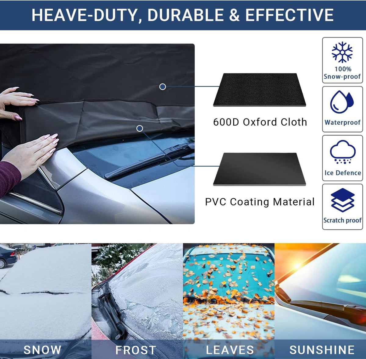 Windshield Cover for Ice and Snow, Car Windshield Snow Cover, Thicken Windshield Frost Cover Waterproof Windshield Snow Ice Cover with Large Mirrors Cover for Most SUVs Trucks (74"x 47")