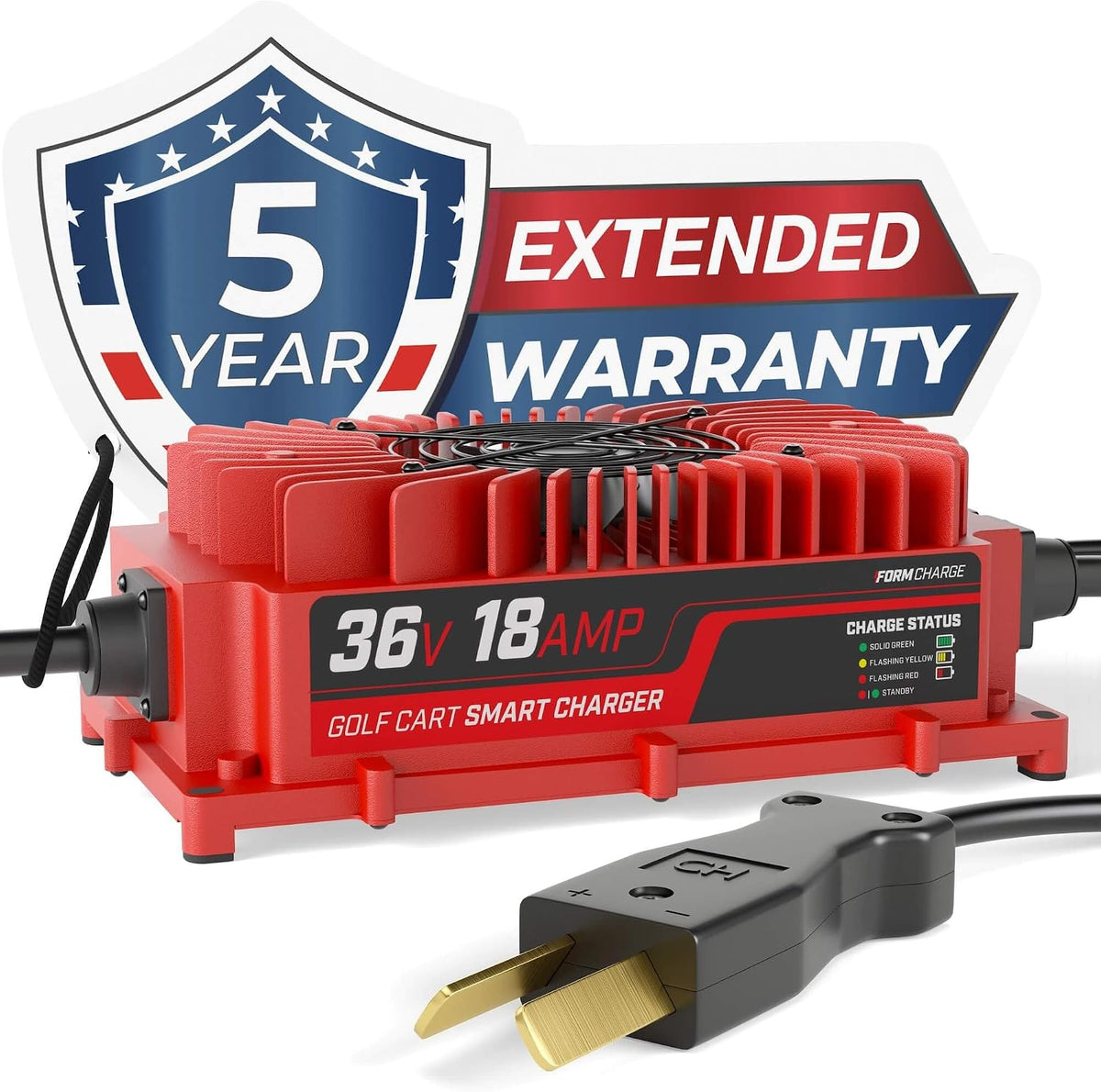 FORM 36 Volt Golf Cart Battery Charger for Club Car, EZGO & Yamaha Golf Carts with Crowfoot Plug - 36V 18AMP Lead Acid Battery Charger