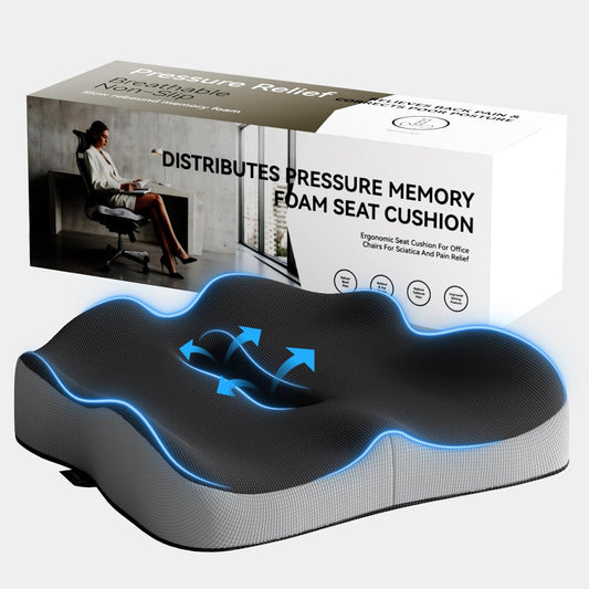 Memory Foam Seat Cushion for Office Chairs, Car Seat, Wheelchair, Desk Chair Pad - Extra Large Ergonomic Sciatica Coccyx & Tailbone Pain Relief Back Support Pillow for Long Sitting & Driving