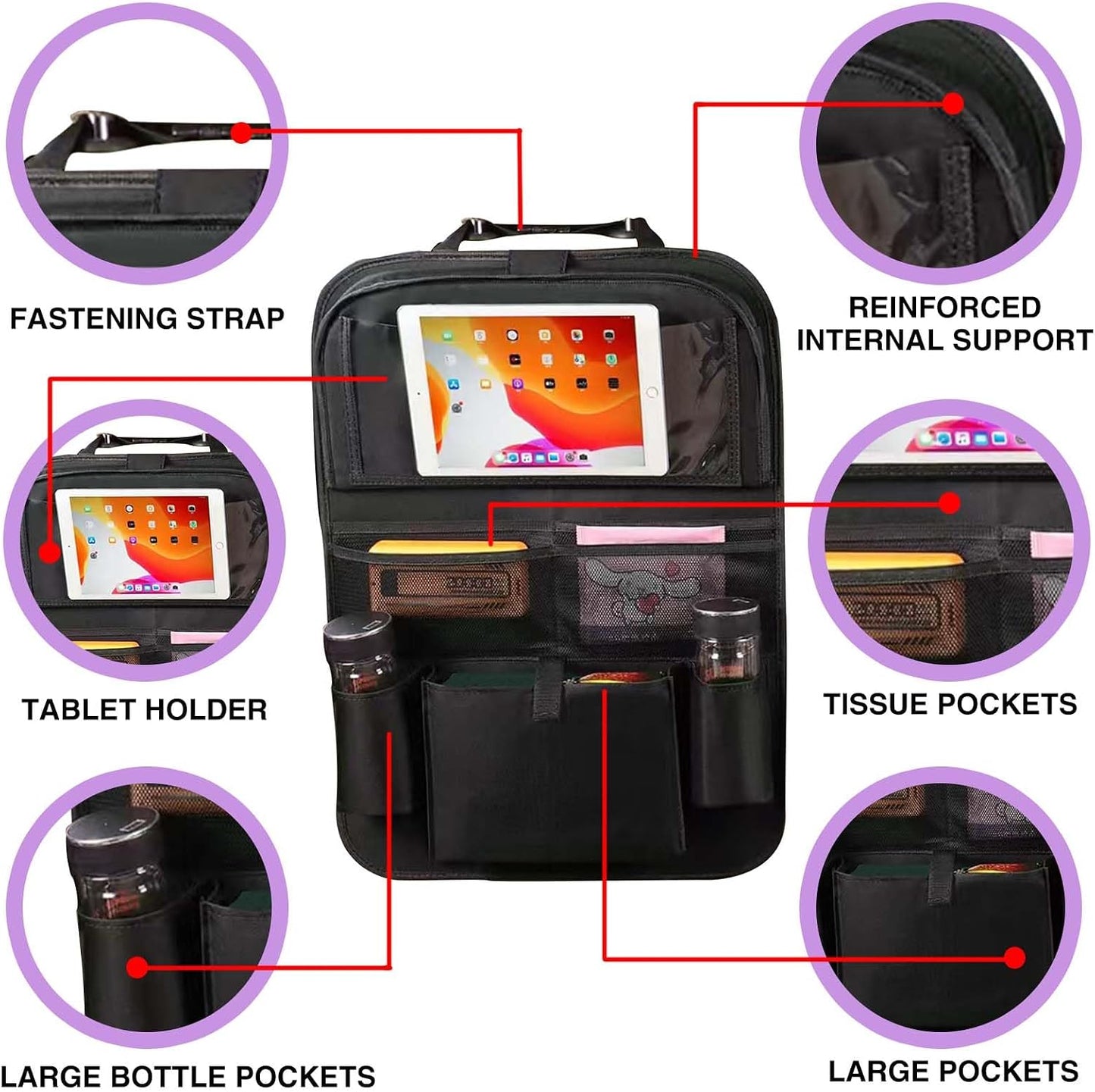Car BackSeat Organizer,2 Pack for Kids Car Organizer Kick Mats Kick Mats Back Seat Protector with Touch Screen Tablet Holder, for Kids, Car Travel Accessories, (2PACK)