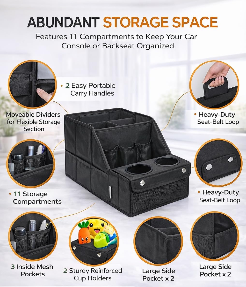 Car Trunk Organizer for SUV with Cup Holder – Foldable Trunk Organizer for Car, Car Organizer for Storage, Durable Car Organizers and Storage, Car Essentials for Easy Car Organization