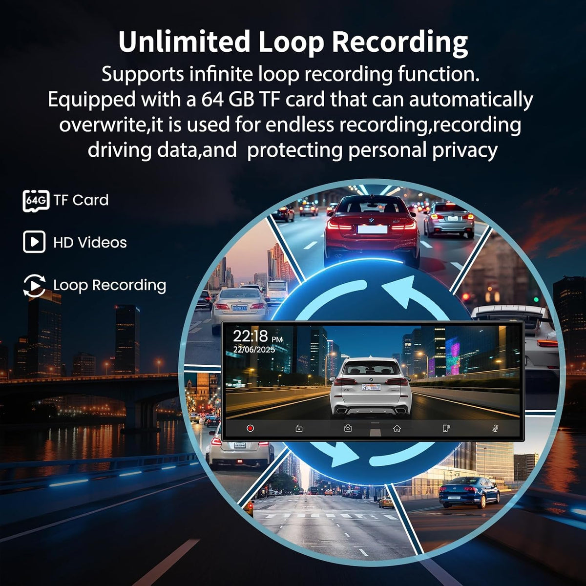 11.5 inch Wireless CarPlay Screen for Car, HD Touchscreen with Wireless CarPlay & Android Auto, 4K Dash Cam, 1080P Backup Camera, Navigation, Bluetooth, Voice Control, FM Transmitter, Mirror Link