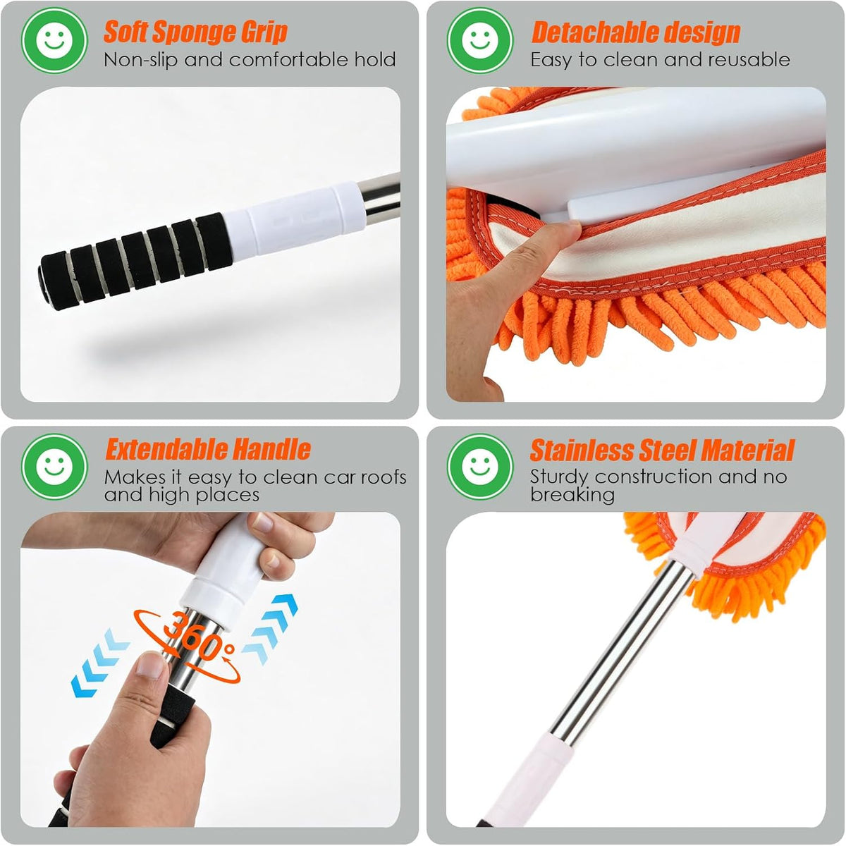 Chenille Car Duster Exterior with Detail Brush and Microfiber Towel
