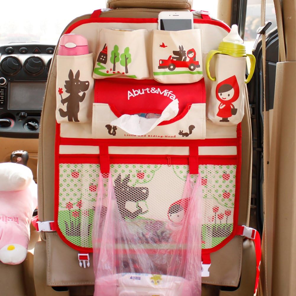 Cute Cartoon Portable Car Seat Back Storage Bag Organizer Pockets Seat Back Protector for Kids