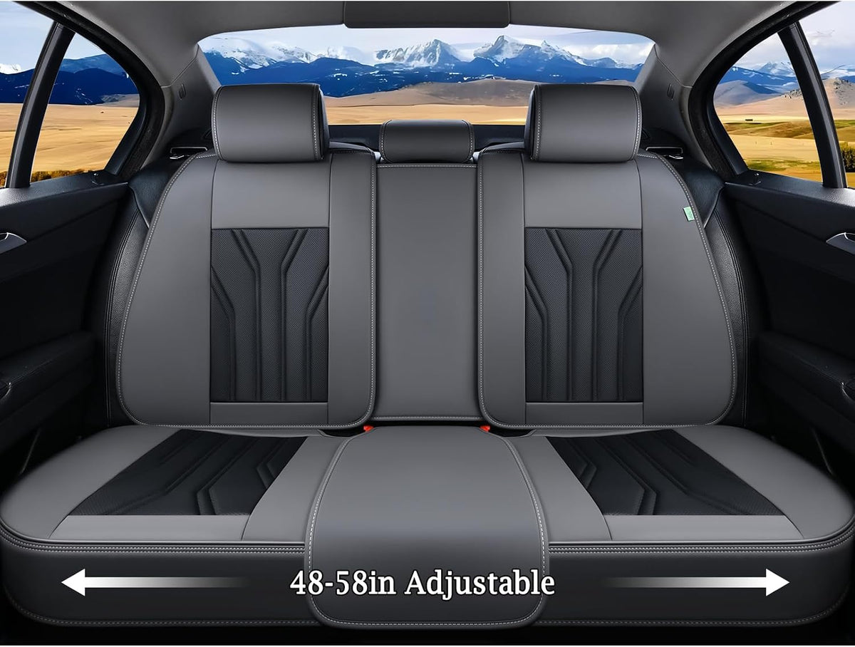 FLORICH Leather Seat Covers, Seat Covers Full Set, Car Seat Protectors 5 Seats, Automotive Seat Covers Fit for Most Cars Trucks SUV- Gray&Black