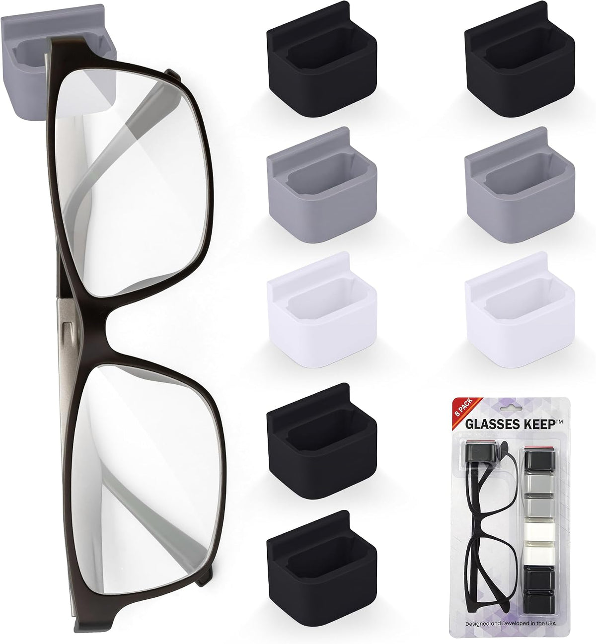 Glasses Keep Sunglass Organizer, Wall Mounted Eyeglass Holder, 8 Pack