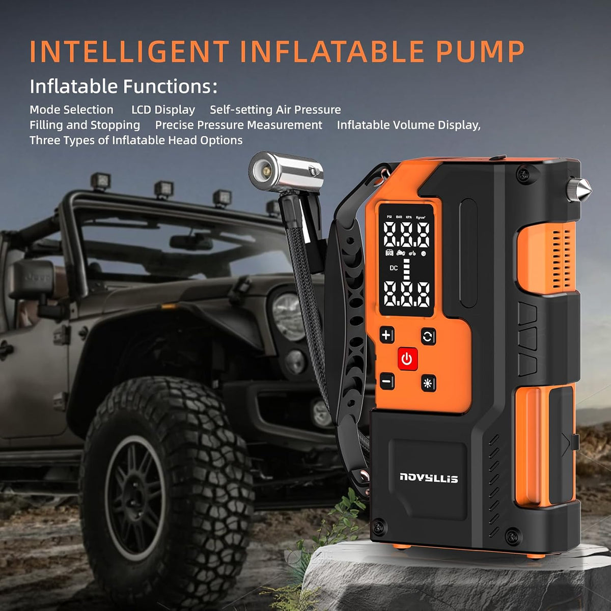6000A 14.8V Car Battery Jump Starter with 150PSI Air Compressor