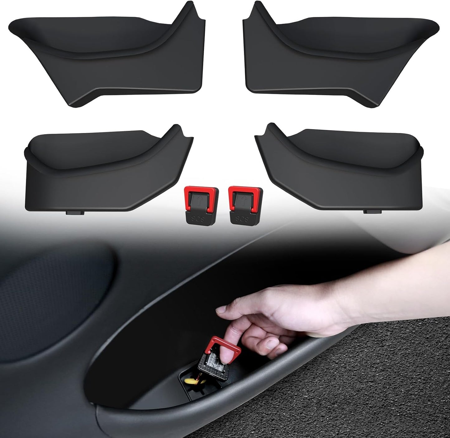 4PCS Door Side Storage Box Full-Wrap Pocket Liner compatible with 2026 2025 Tesla Model Y Juniper Accessories TPE Front and Rear Full Cover Door Side Organizer Tray(Not fit Standard)