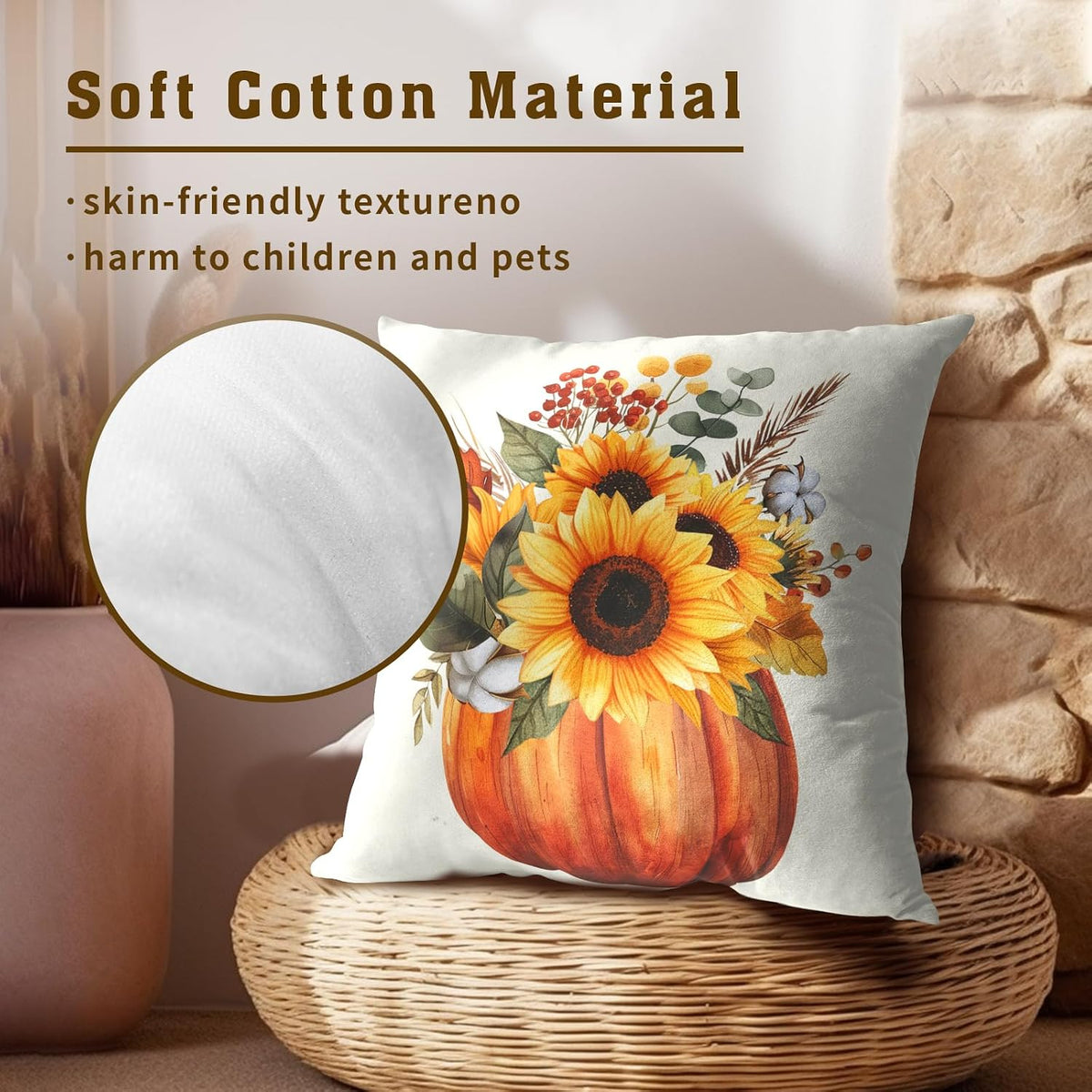 Fall Sunflower Pumpkin Pillow Cover Set of 2-18x18 Inch Autumn Flower Floral Harvest Seasonal Decorative Sofa Couch Cushion Case for Porch Patio Outdoor Indoor Home Decor, lhlhy9YBPV2F88240426