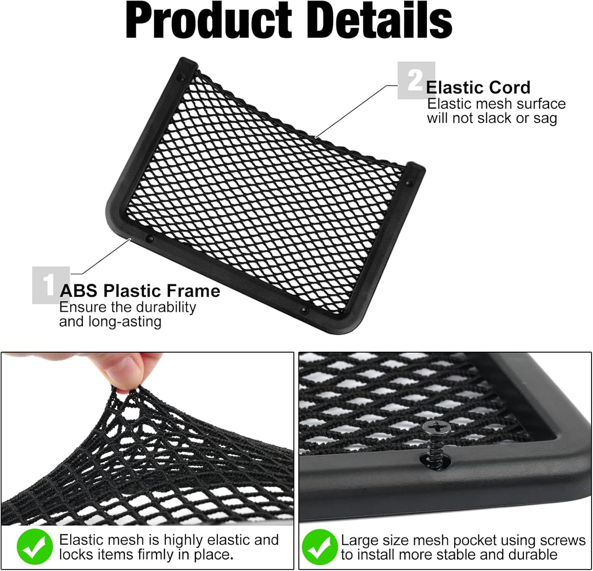 ABS Plastic Frame Automotive Cargo Nets Car Net Pocket Phone Car Mesh Net Holder RV Storage Boat Cargo Pocket Organizer Framed Mesh Net Pocket with Screws for Auto RV Net(2, 12 x 7.9 Inch)