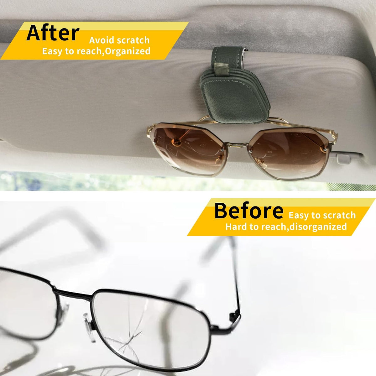 Yuoyar Magnetic Leather Sunglasses Holder for Car, 2 Packs (Green)