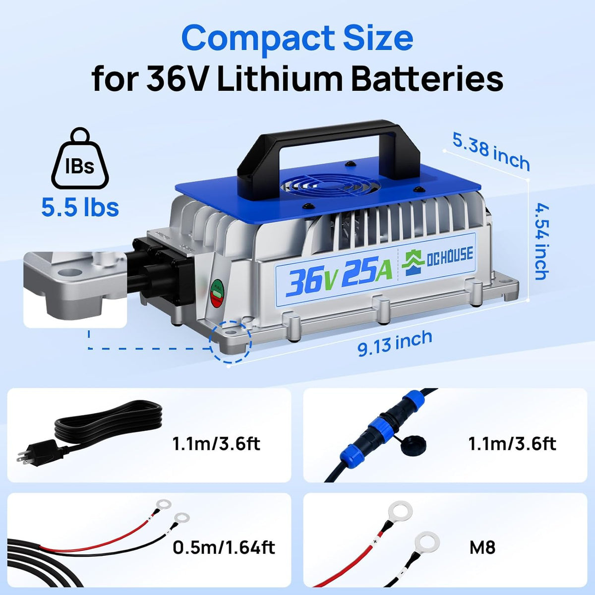 DC HOUSE 36V 25A Lithium Battery Charger, IP65 Waterproof, 43.8V Output