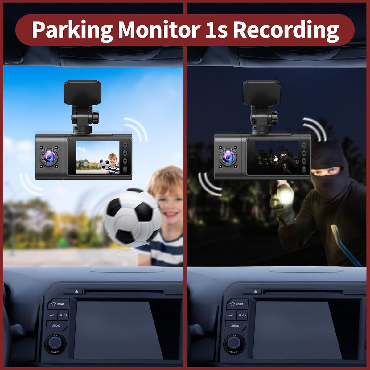 3 Channel Dash Cam Front and Rear Inside,Dash Cam pro 2025,Interior Car Camera,2.5K Single Front,Dash Camera for Cars with IR Night Vision,24Hr Parking Monitor 1S Recording,Free 64G Card