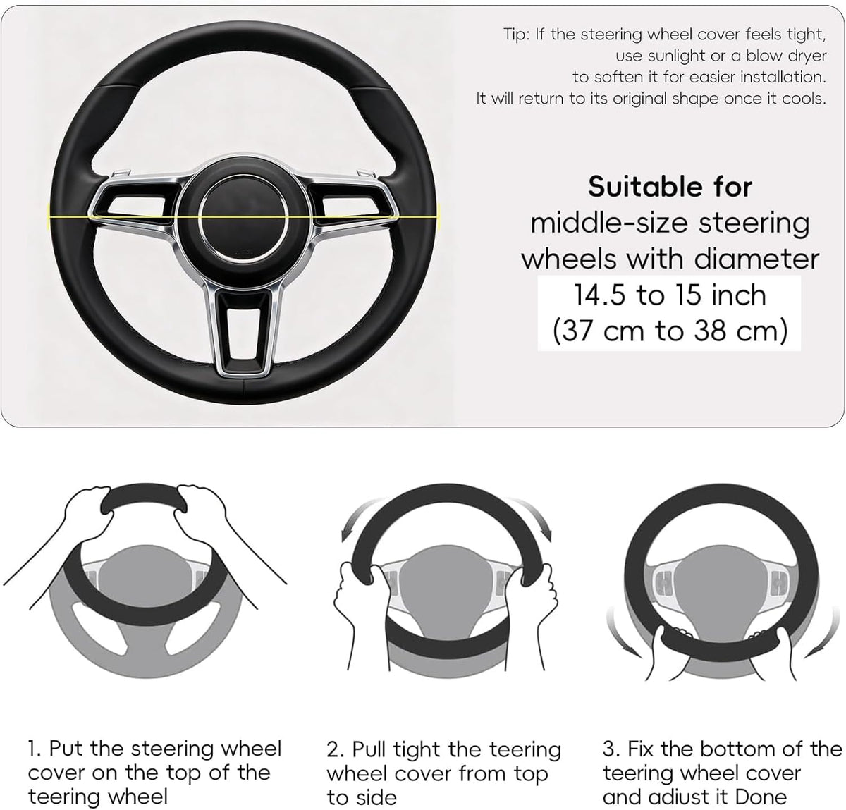 Cow Print Steering Wheel Cover, Universal 15 Inch Cute Steering Wheel Cover for Women, Breathable Anti-Slip Car Steering Wheel Protector, Fashion Auto Interior Accessories for Cars, SUVs & Trucks