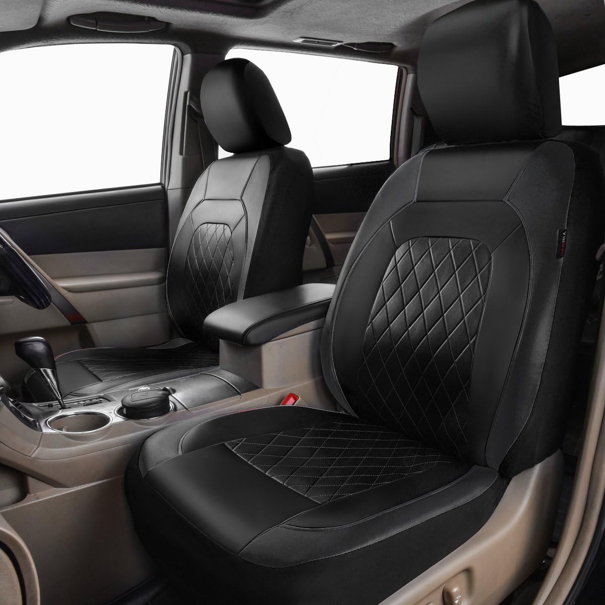 Universal Deluxe Pu Luxury Vinyl Faux Leather Car Seat Covers Full Set, Airbag Compatible, Breathable, Fit for Cars, Trucks, SUV (All Black)