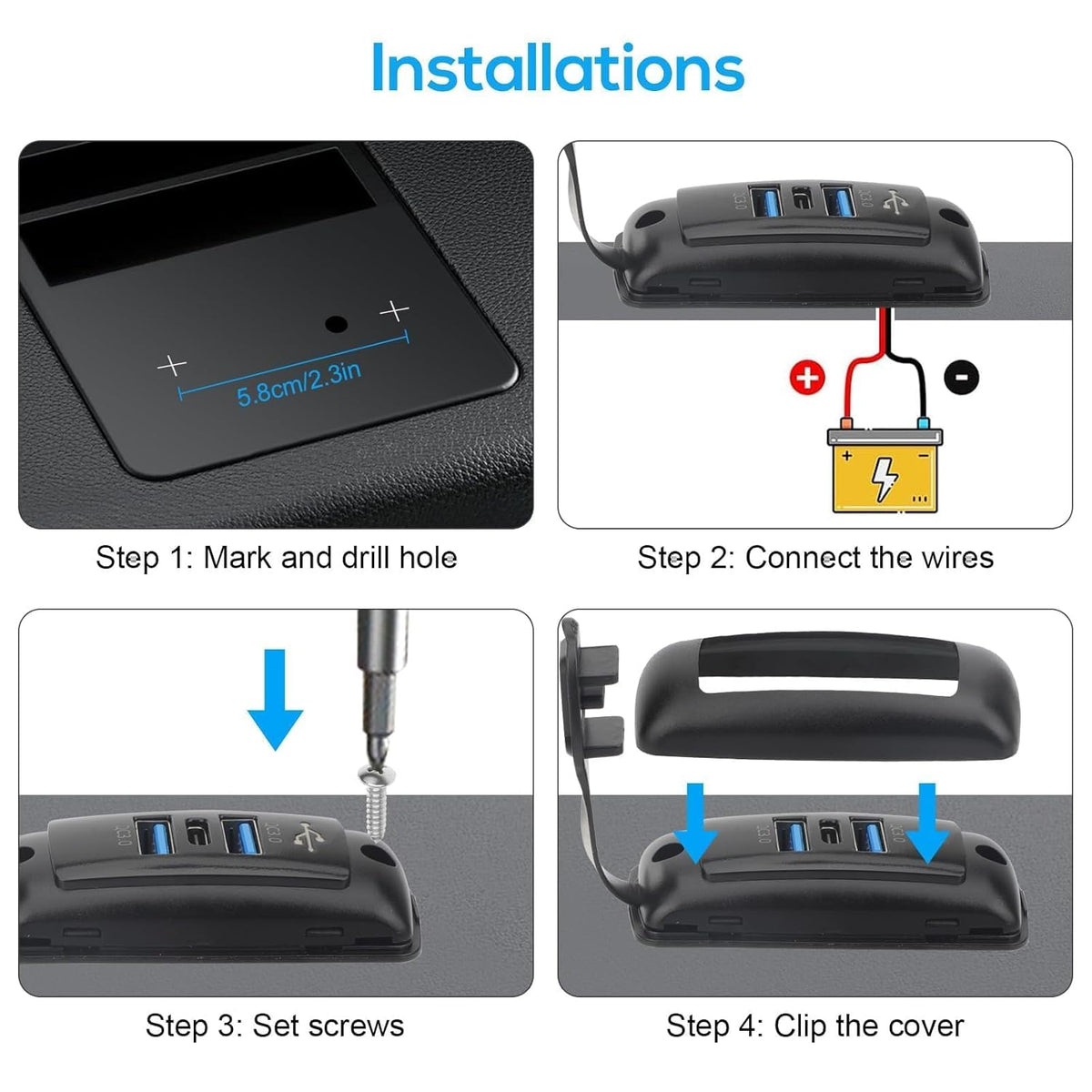 Linkstyle 2PCS 12V USB Outlet, 30W USB-C PD & Dual 18W QC3.0 for RV Marine